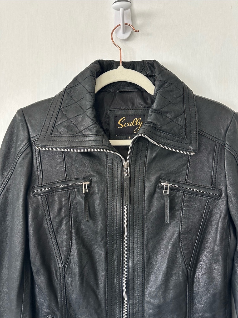 Scully Black Lamb Leather Moto Jacket Size Small - Picture 2 of 4